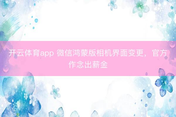 开云体育app 微信鸿蒙版相机界面变更,官方作念出薪金