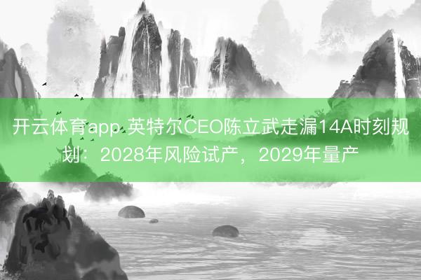 开云体育app 英特尔CEO陈立武走漏14A时刻规划:2028年风险试产,2029年量产