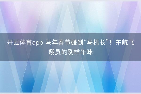 开云体育app 马年春节碰到“马机长”！东航飞翔员的别样年味