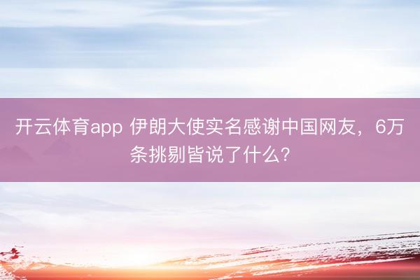 开云体育app 伊朗大使实名感谢中国网友，6万条挑剔皆说了什么？
