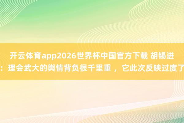 开云体育app2026世界杯中国官方下载 胡锡进：理会武大的舆情背负很千里重 ，它此次反映过度了